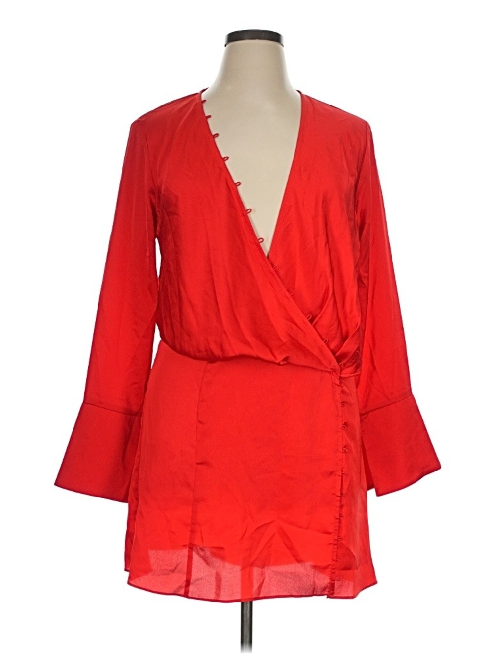 ASOS Red Satin Wrap Mini Dress with Button Detail Plus Size 14